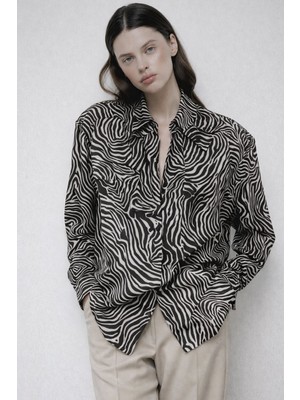 Touche Prive Zebra Desen Saten Gömlek