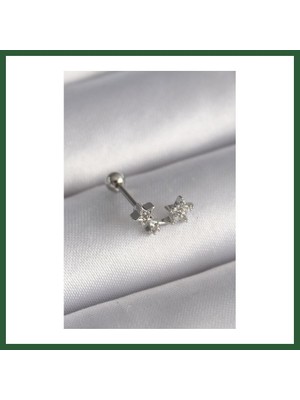 Bezos 316L Çelik Gümüş Renk Zirkon Taşlı Yıldız Tragus Piercing Bzst