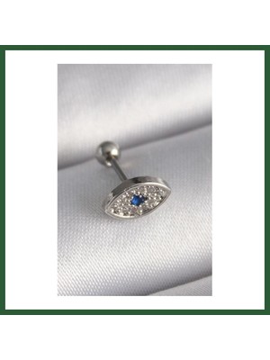 Bezos 316L Çelik Gümüş Renk Zirkon Taşlı Göz Tragus Piercing Bzst