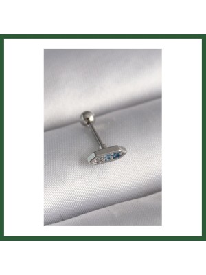 Bezos 316L Çelik Gümüş Renk Mavi Zirkon Taşlı Tragus Piercing Bzst