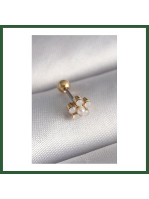 Bezos 316L Çelik Gold Renk Zirkon Taşlı Çiçek Model Tragus Piercing Bzst