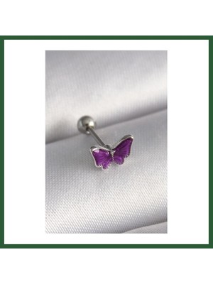 Bezos 316L Çelik Gümüş Renk Mor Kelebek Model Tragus Piercing Bzst