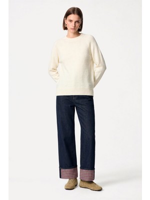 Mudo Kadın İndigo Paça Detaylı Straight Fit Pantolon