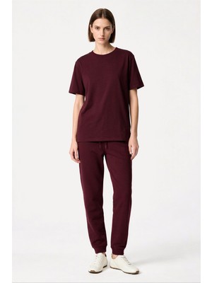 Mudo Kadın Bordo Beli Lastijki Jogger Eşofman Altı