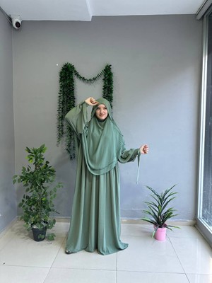 Yüsra Collection Tesettür Liza Kol Bağlama Elbise ve Gölgeli Oval Sufle 2'li Takım