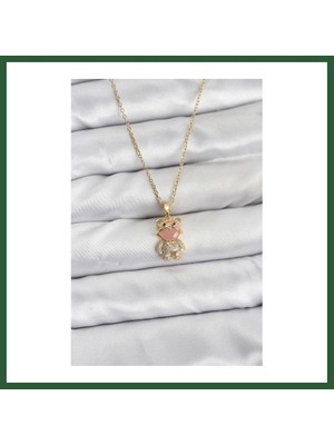 Bezos 316L Çelik Zincir Gold Renk Teddy Bear Model Zirkon Taşlı Kadın Kolye Bzst