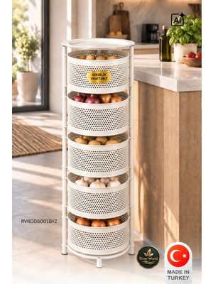 River World Tekerleksiz Rengi Beyaz Açılabilen 5 Katlı Çok Amaçlı Metal Raf Mutfak, Balkon, Kiler