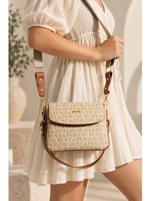 Just Polo Vizon Taba Yeni Sezon Kolon Askılı 4 Bölmeli Kadın Omuz Çantası 25X15CM