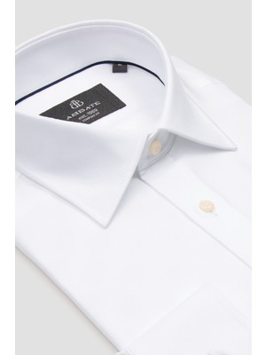 Abbate Arno Twill %100 Pamuk Comfort Fit Beyaz Sivri Yaka Erkek Düz Gömlek