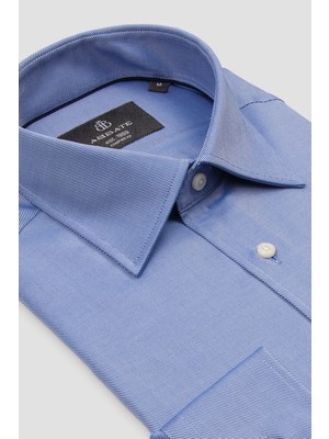 Abbate Arno Twill %100 Pamuk Comfort Fit Koyu Mavi Sivri Yaka Erkek Düz Gömlek