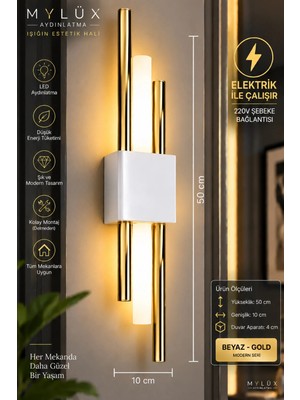Mylüx Aydınlatma Mylüx Beyaz Gold Kirpi Duvar Apliği 50 cm – 220V Elektrikli LED Modern Dekoratif Aydınlatma