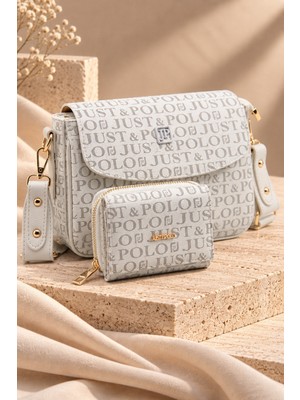 Just Polo Beyaz-Beyaz Yeni Sezon Kolon Askılı 4 Bölmeli Kadın Omuz Çantası 25X15CM