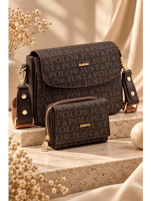 Just Polo Kahverengi 02 Yeni Sezon Kolon Askılı 4 Bölmeli Kadın Omuz Çantası 25X15CM