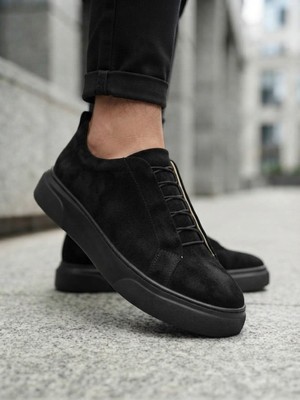 11boa BA0581 Erkek Sneaker Günlük Casual Spor Ayakkabı Siyah Süet Siyah Taban