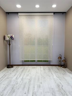 Odea Tr Çift Mekanizmalı Açık Gri Çizgili Desenli Tül ve Beyaz Mat Stor Perde 60 x 200 Gri 77500-V5-P1000