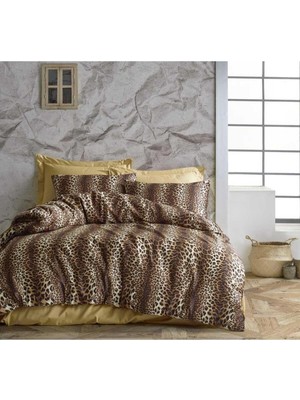 Odea Tr Çift Kişilik Ranforce Nevresim Çarşaf Takımı, 200 x 220 Cm, Leopar Desen