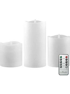 Odea Tr 3 Paket Gerçek Mum Çeşitli Boyutlarda Alevsiz LED Sütun Mumları Uzaktan Kumanda ve Zamanlayıcılı