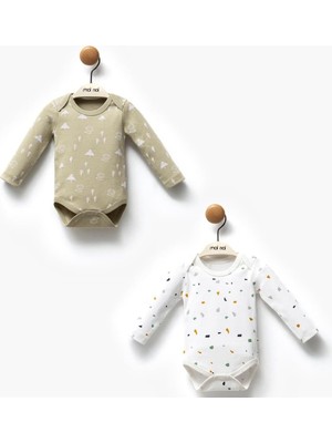 Odea Tr Oeko-Tex® SERTIFIKALI%100 Pamuklu Çam Ağacı Desenli Erkek Bebek 2'li Çıtçıtlı Body&zıbın Takımı