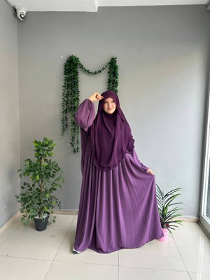 Yüsra Collection Tesettür Ayrobin Elbise ve Gölgeli Oval Sufle 2'li Takım