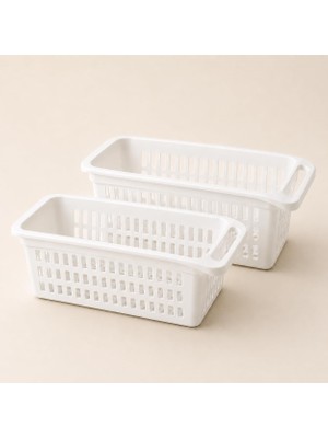 Odea Tr 2'li Beyaz Plastik Organizer Sepet, 30X17X15 cm Kulplu Dolap Içi Düzenleyici, Mutfak Buzdolabı Raf Sepeti, Sebze, Meyve, Erzak ve Çok Amaçlı Saklama Kabı