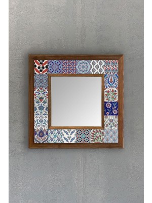 Odea Tr Oscar Stone Decor Ahşap Çerçeveli Mozaik Doğaltaş Ayna 33 cm x 33 cm Iznik Desen AYN-011