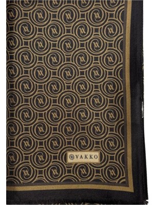 Vakko Tivil Monogram Şal 41407-Koyu Kahve Camel