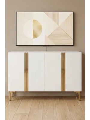 Vivense Anka Konsol ve Tv Sehpası Beyaz Gold 120 cm KA1298BG