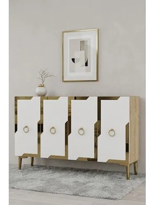 Vivense Seza Konsol ve Tv Sehpası Safirmeşe Beyaz Gold 120 cm KA1233DBG