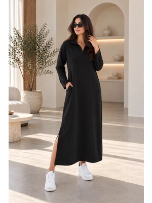 Yaren Co. Kadın Modal Uzun Kol Polo Yaka Cepli Elbise