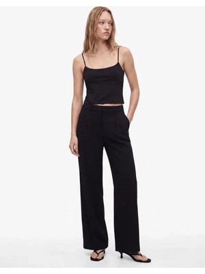 Askılı Viskon Crop Top 7WAL30048IK - Koton - Siyah - L Siyah