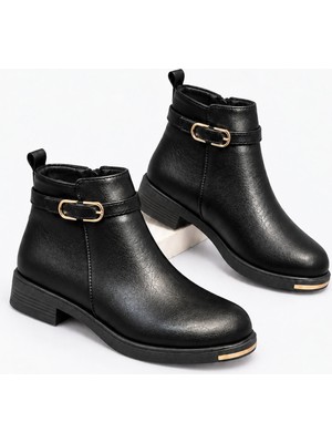 Albishoes Kadın Klasik Cilt Kemer Tokalı Fermuarlı Anatomik Rahat Kışlık Kaymaz Taban Şık Kadın Bot
