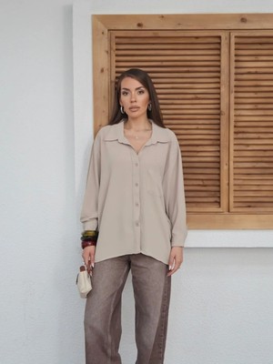 Yaren Co. Kadın Ayrobin Kumaş Tek Cepli Oversize Gömlek