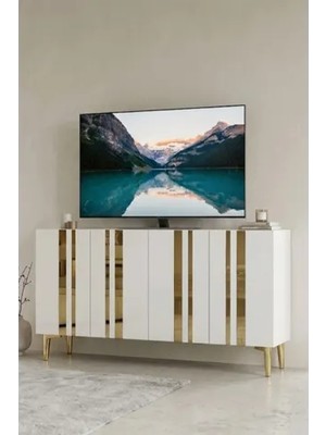 Vivense Mia Konsol ve Tv Sehpası Beyaz Gold 120 cm KA1230BG
