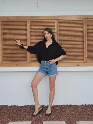 Yaren Co. Kadın Ayrobin Kumaş Tek Cepli Oversize Gömlek