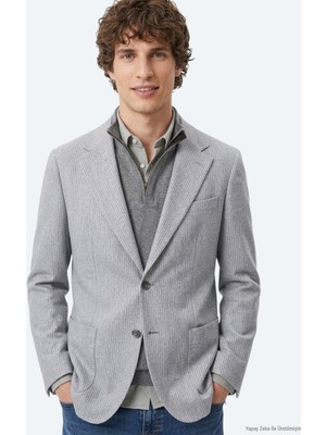 Kip Haki Çizgili Modern Fit Yün Karışımlı Ceket
