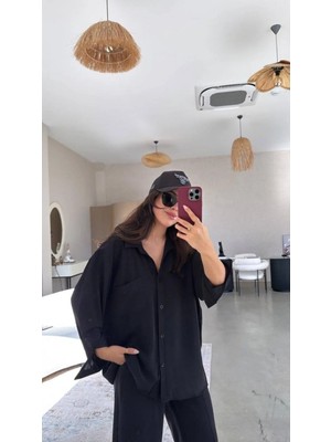 Yaren Co. Kadın Oversize Cepli , Ayrobin Gömlek