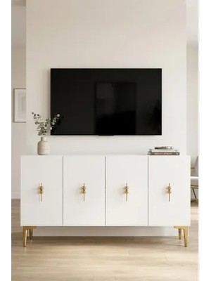 Vivense Salkım Konsol ve Tv Sehpası Beyaz Gold 120 cm KA1217BG