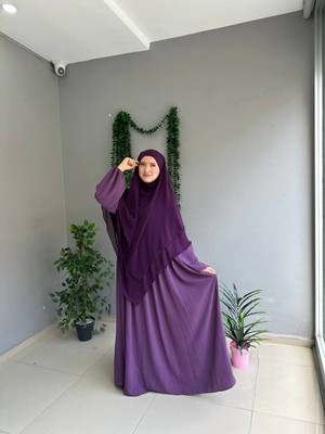 Yüsra Collection Tesettür Ayrobin Elbise ve Uzun Boy 3 Katlı Sufle 2'li Takım