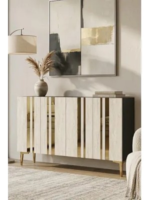 Vivense Mia Konsol ve Tv Sehpası Antrasit Traverten Gold 120 cm KA1230ATG