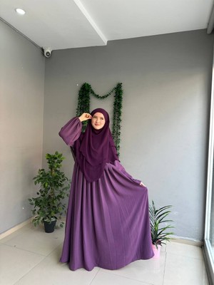Yüsra Collection Tesettür Ayrobin Elbise ve Kısa Boy 3 Katlı Sufle 2'li Takım