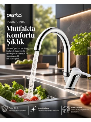 Penta P335 Opus Evye Bataryası Musluğu Pirinç Gövde, Krom Kaplama
