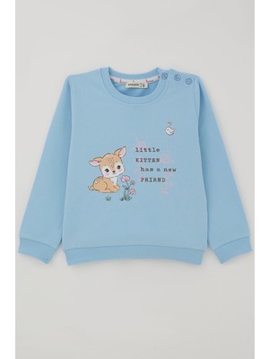 Breeze Kız Çocuk Sweatshirt Dostluk Temalı Sevimli Hayvancıklar Baskılı 1.5-5 Yaş , Açık Mavi