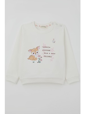 Breeze Kız Çocuk Sweatshirt Dostluk Temalı Sevimli Hayvancıklar Baskılı 1.5-5 Yaş , Ekru