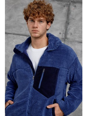 Nomarc Erkek Ceket LNS Mavi Oversize Cep Detaylı Peluş