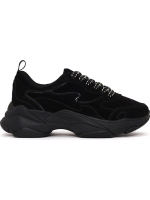 Derimod Kadın Siyah Bağcıklı Kalın Tabanlı Süet Deri Sneaker AF520012DS