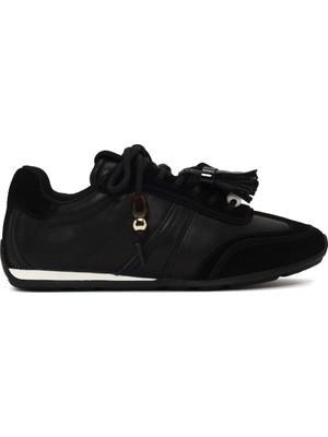 Derimod Kadın Siyah Bağcıklı Charmlı Leopar Deri Sneaker AF520011DK