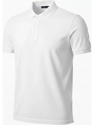 Marchè Bien Erkek Polo Yaka Düğmeli Pike Kumaş Tişört Regular Fit Kısa Kol T-Shirt - Beyaz