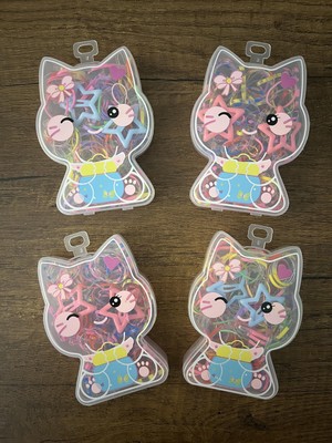 Gülümse Gel Şeffaf Kedi Şeklinde Kutuda Renkli Ince Lastik Toka 1 Kutu Küçük Boy Perma Tokası Kedili Yıldız Kız Çocuk Kadın