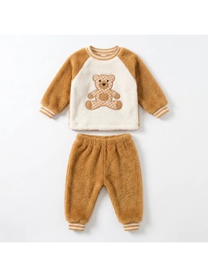 Rozalinda 2'li Unisex Bebek Takım Ayıcık Nakışlı Welsoft Pamuklu Bebek Takım 3-6,6-9,9-12AY Alt Üst 2'li Bebek Takımı Welsoft Kışlık Bebek Takım