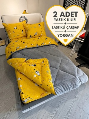 Violacasa Tek Kişilik Welsoft Pufidik Uyku Seti (Lastikli Çarşaflı) Uzay Sarı